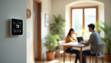 A renter working on a laptop in an apartment living room