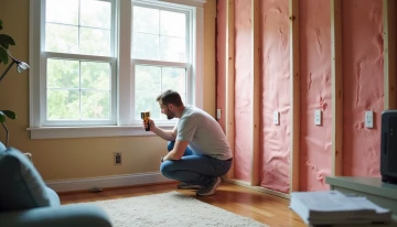 Homeowner checking window for drafts during DIY energy audit
