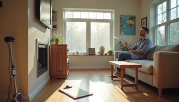 Homeowner checking for air leaks using an incense stick in a well-lit living room