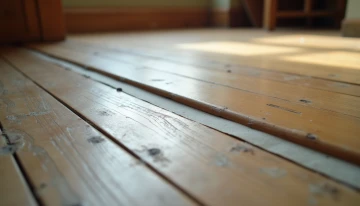 Weatherstripping tape applied to wooden floorboards