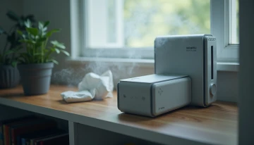 Portable power station on a shelf with dehumidifier and silica gel packets, showing safe storage in a humid environment