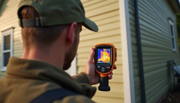 Home inspector using infrared camera to identify insulation issues in an older home