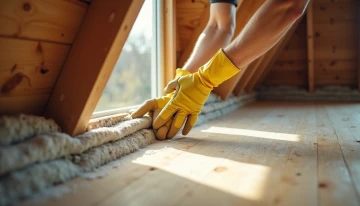 Homeowner sealing attic outlet with expanding foam insulation