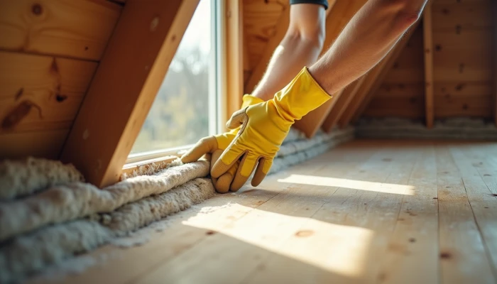 Homeowner sealing attic outlet with expanding foam insulation