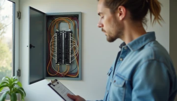 A homeowner assessing an electrical panel for heat pump compatibility